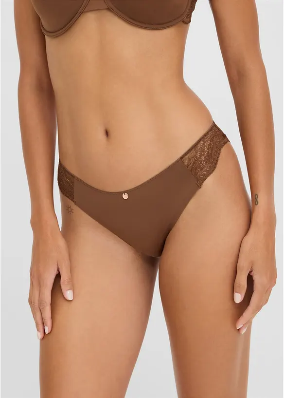 Minislip mit zarter Spitze (2er Pack) in schwarz von vorne - bonprix