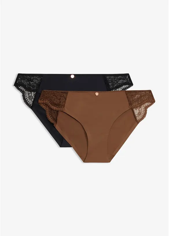 Minislip mit zarter Spitze (2er Pack) in schwarz von vorne - bonprix