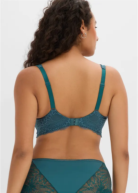 Minimizer Bralette ohne Bügel mit zarter Spitze in petrol von hinten (im Anschnitt) - bonprix