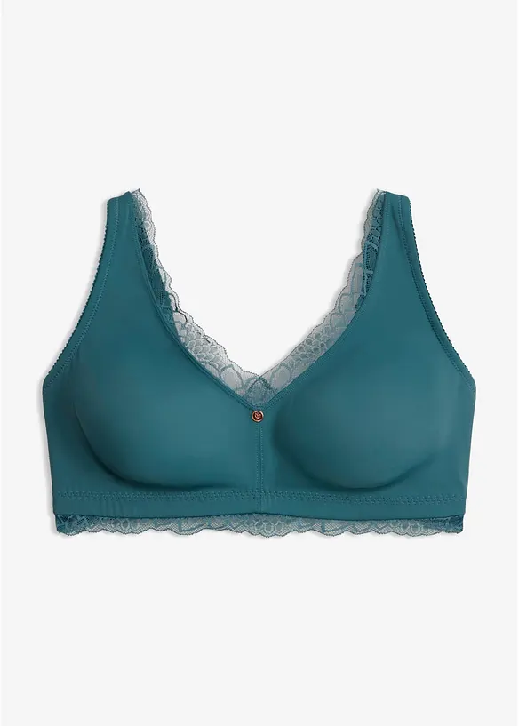 Minimizer Bralette ohne Bügel mit zarter Spitze in petrol von vorne - bonprix