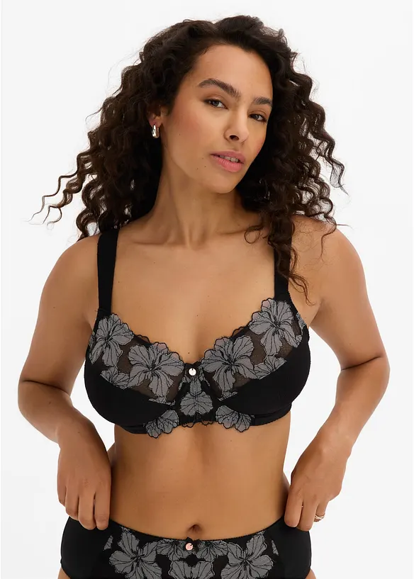 Minimizer-BH mit gepolsterten Trägern in schwarz von vorne (im Anschnitt) - bonprix