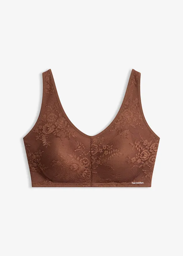 Feel Comfort Bralette aus Spitze mit herausnehmbaren Pads in braun von vorne - bonprix