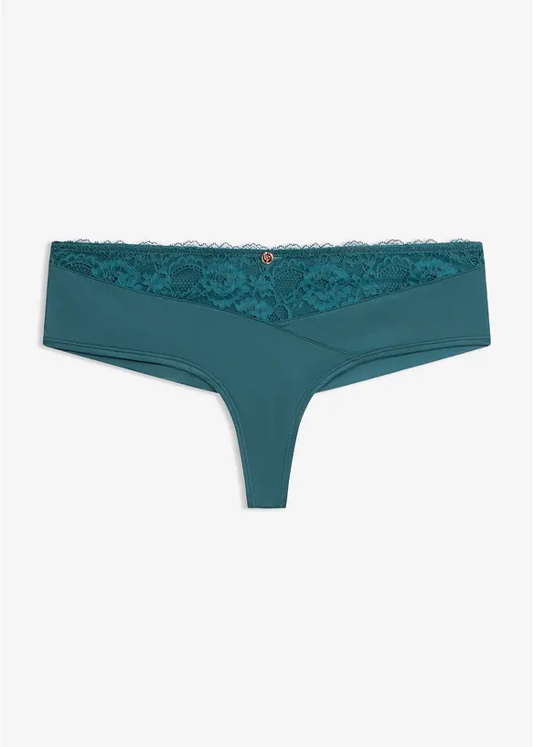 String Panty mit edler Spitze und nahtloser Hinterhose in petrol von vorne - bonprix