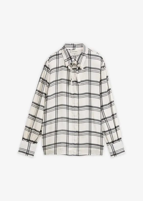 Bluse aus glänzendem Seiden-Mix in weiß von vorne - bonprix