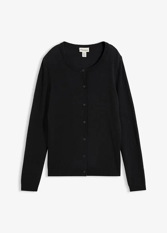 Strickjacke aus weichem Kaschmir-Mix mit Good Cashmere Standard® in schwarz von vorne - bonprix
