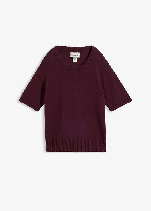 Oversize-Kurzarmpullover mit hohem Wollanteil in rot von vorne - bonprix