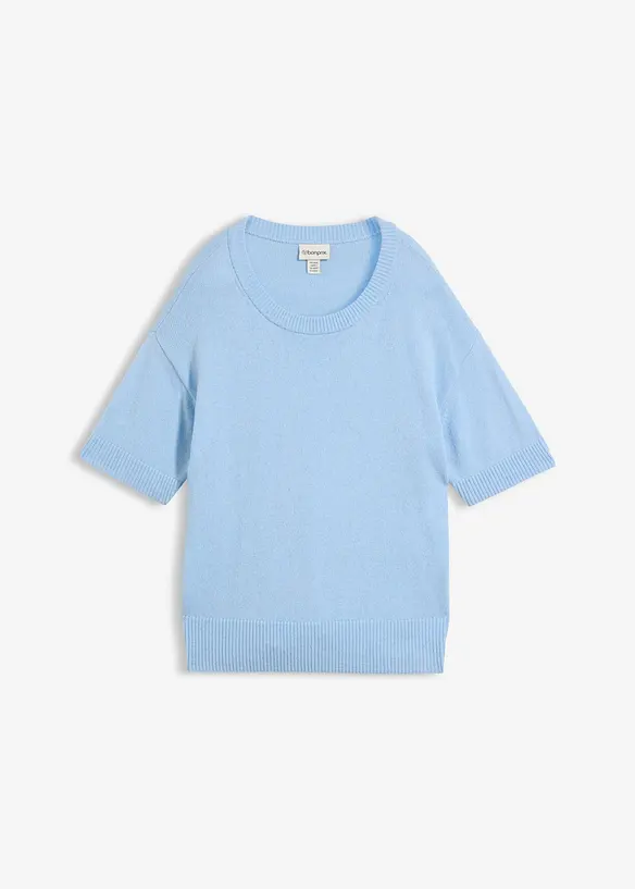 Oversize-Kurzarmpullover mit hohem Wollanteil in blau von vorne - bonprix