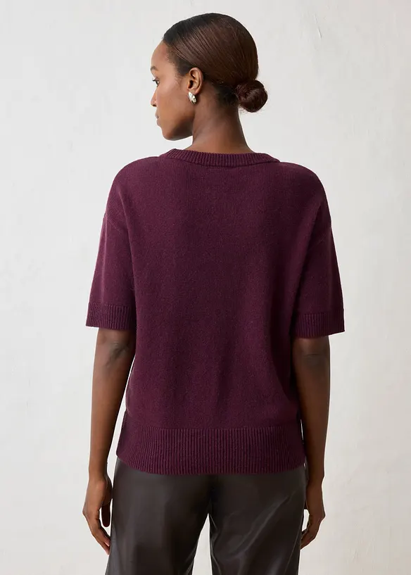 Oversize-Kurzarmpullover mit hohem Wollanteil in rot von hinten (im Anschnitt) - bonprix