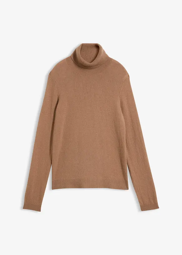 Rollkragenpullover aus weichem Kaschmir-Mix mit Good Cashmere Standard® in braun von vorne - bonprix