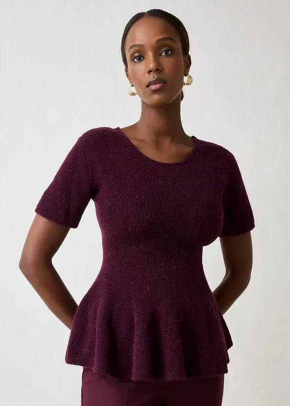 Wollpullover mit Schößchen in rot von vorne (im Anschnitt) - bonprix Wollpullover mit Schößchen in rot von vorne (im Anschnitt) - bonprix
