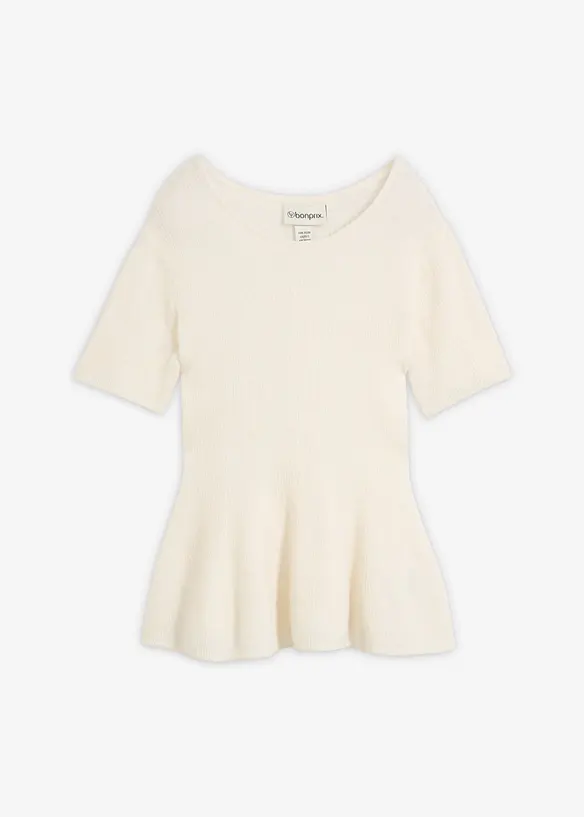 Wollpullover mit Schößchen in weiß von vorne - bonprix Wollpullover mit Schößchen in weiß von vorne - bonprix