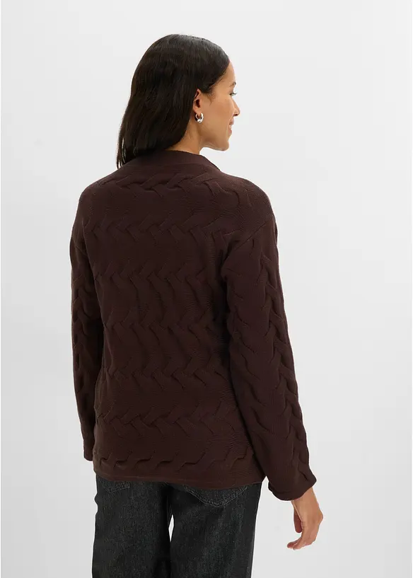 Strickpullover mit Zopfmuster in braun von hinten (im Anschnitt) - bonprix