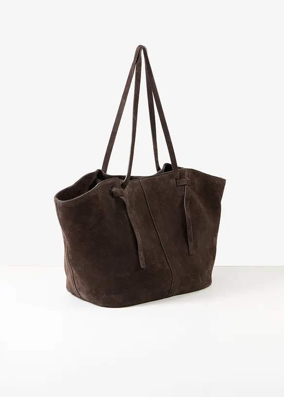 Shopper aus Veloursleder in braun von hinten - bonprix