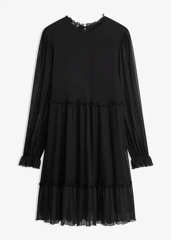Jerseykleid aus feinem Mesh in schwarz von vorne - bonprix Jerseykleid aus feinem Mesh in schwarz von vorne - bonprix
