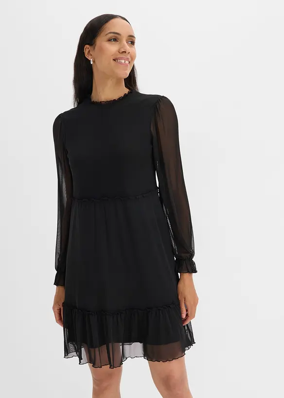 Jerseykleid aus feinem Mesh in schwarz von vorne (Totalaufnahme) - bonprix Jerseykleid aus feinem Mesh in schwarz von vorne (Totalaufnahme) - bonprix