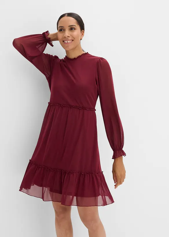 Jerseykleid aus feinem Mesh in rot von vorne (Totalaufnahme) - bonprix