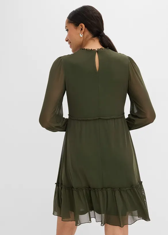 Jerseykleid aus feinem Mesh in grün von hinten (Totalaufnahme) - bonprix