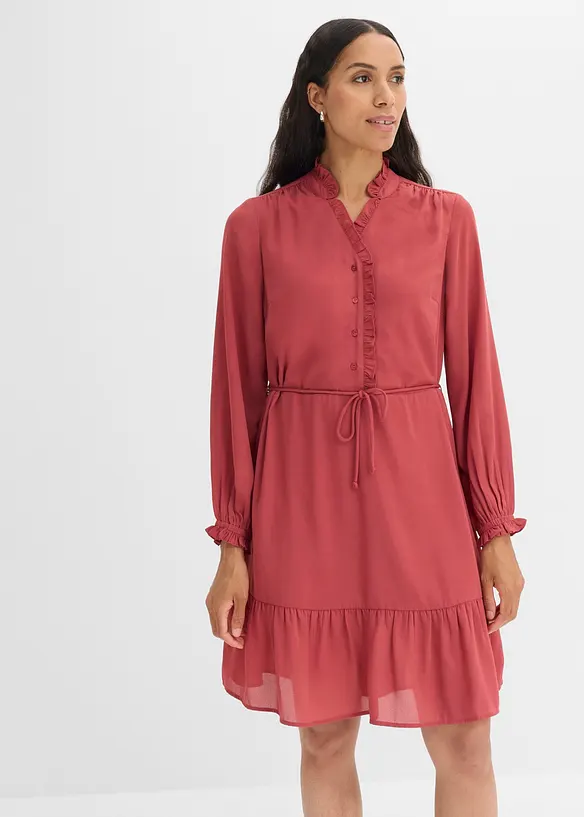 Ausgestelltes Volantkleid in rot von vorne (Totalaufnahme) - bonprix Ausgestelltes Volantkleid in rot von vorne (Totalaufnahme) - bonprix