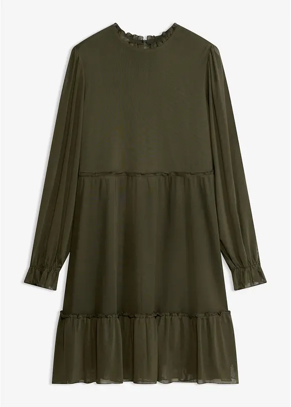 Jerseykleid aus feinem Mesh in grün von vorne - bonprix