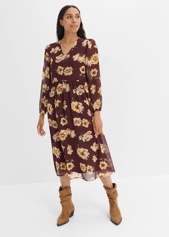 Bedrucktes Midikleid in braun von vorne (Totalaufnahme) - bonprix Bedrucktes Midikleid in braun von vorne (Totalaufnahme) - bonprix