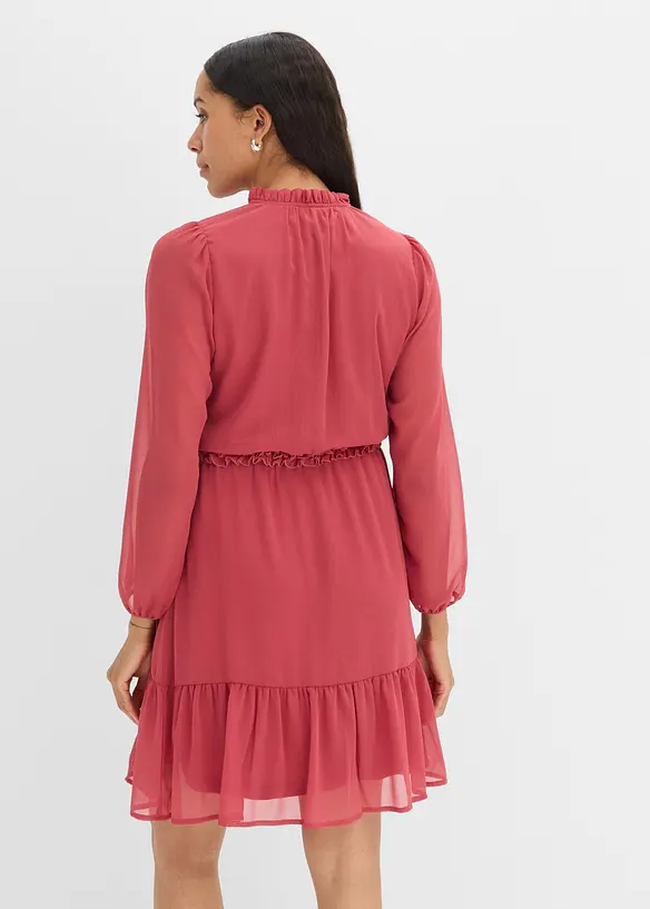 Chiffonkleid mit Rüschendetails in rot von hinten (Totalaufnahme) - bonprix