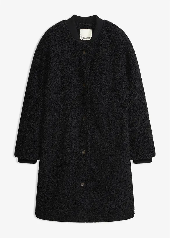 Teddy-Mantel in schwarz von vorne - bonprix