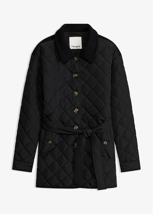Leichte Steppjacke im Materialmix in schwarz von vorne - bonprix
