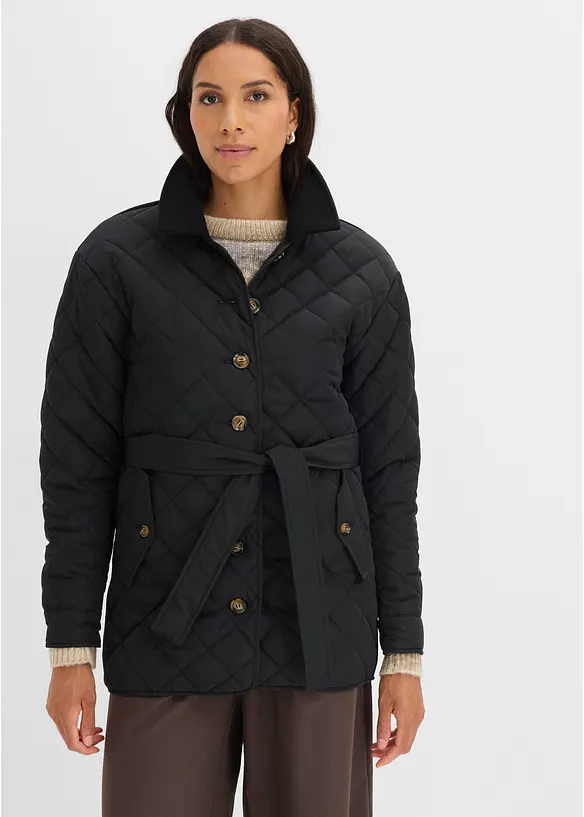 Leichte Steppjacke im Materialmix in schwarz von vorne (im Anschnitt) - bonprix
