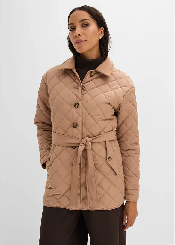 Leichte Steppjacke im Materialmix in braun von vorne (im Anschnitt) - bonprix