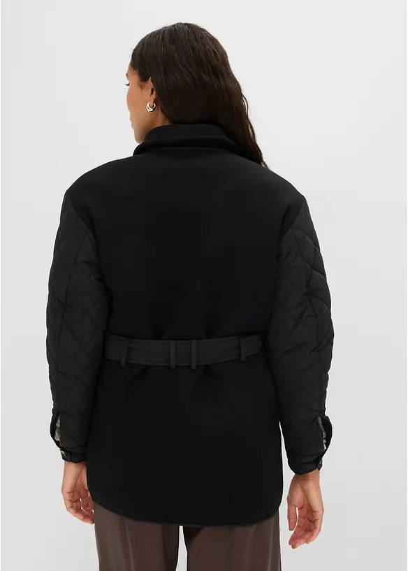 Leichte Steppjacke im Materialmix in schwarz von hinten (im Anschnitt) - bonprix
