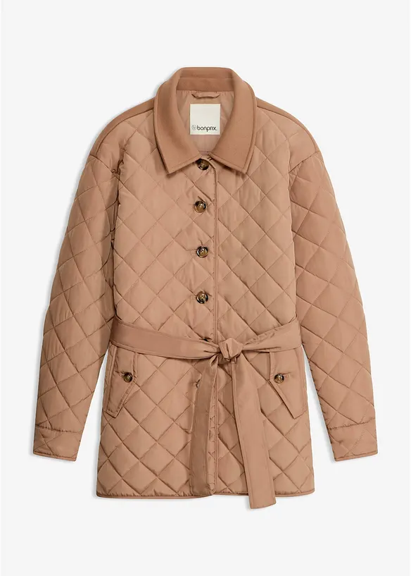 Leichte Steppjacke im Materialmix in braun von vorne - bonprix