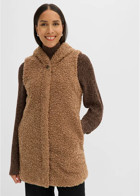 Teddy-Weste in braun von vorne (im Anschnitt) - bonprix