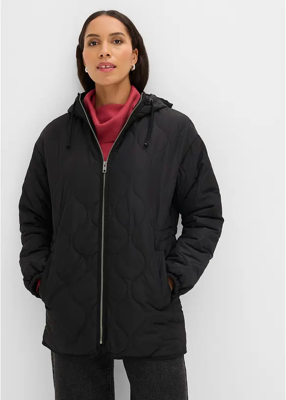 leichte Steppjacke in schwarz von vorne (im Anschnitt) - bonprix