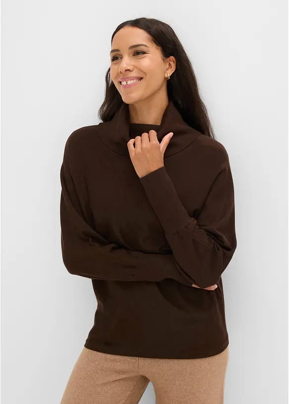Rollkragenpullover aus Viskose-Mix in braun von vorne (im Anschnitt) - bonprix Rollkragenpullover aus Viskose-Mix in braun von vorne (im Anschnitt) - bonprix
