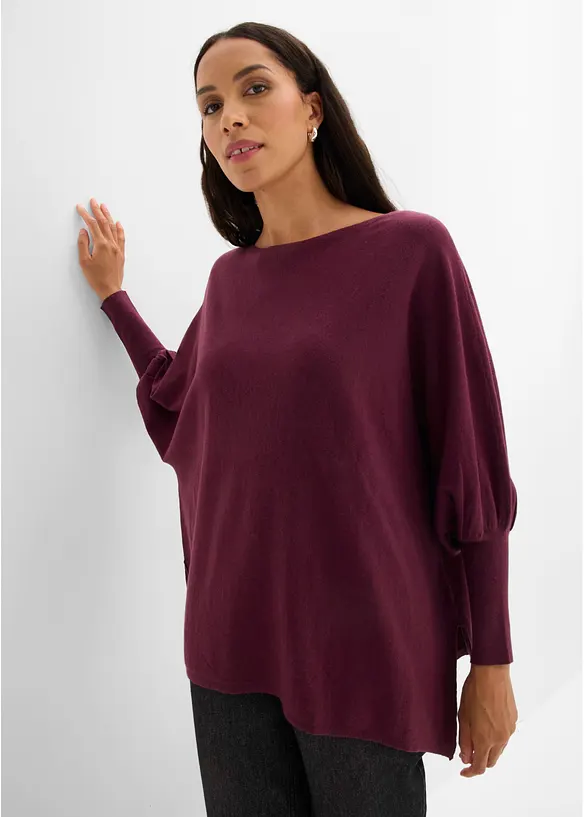 Strick-Cape mit Zipfelsaum in rot von vorne (im Anschnitt) - bonprix