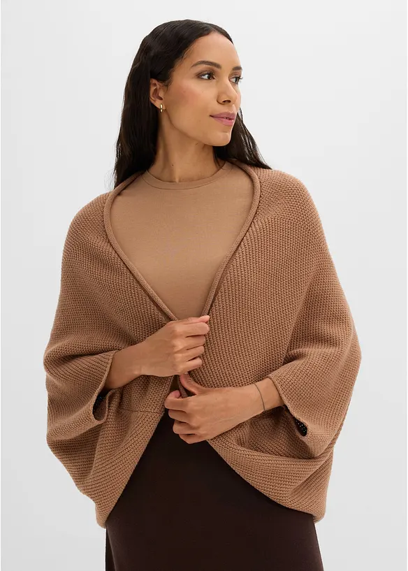 Strick-Cape Cardigan in braun von vorne (im Anschnitt) - bonprix