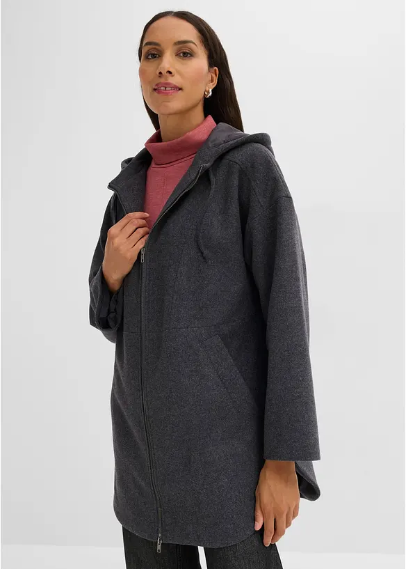 Übergangsjacke, Wollimitat in grau von vorne (im Anschnitt) - bonprix