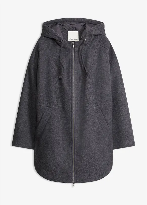 Übergangsjacke, Wollimitat in grau von vorne - bonprix