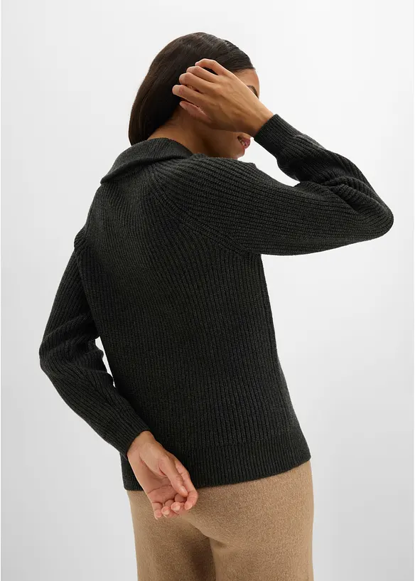 Troyer-Pullover aus weichem Viskose-Mix in grau von hinten (im Anschnitt) - bonprix