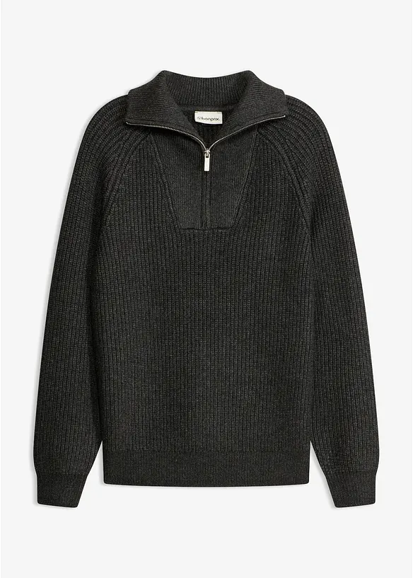 Troyer-Pullover aus weichem Viskose-Mix in grau von vorne - bonprix