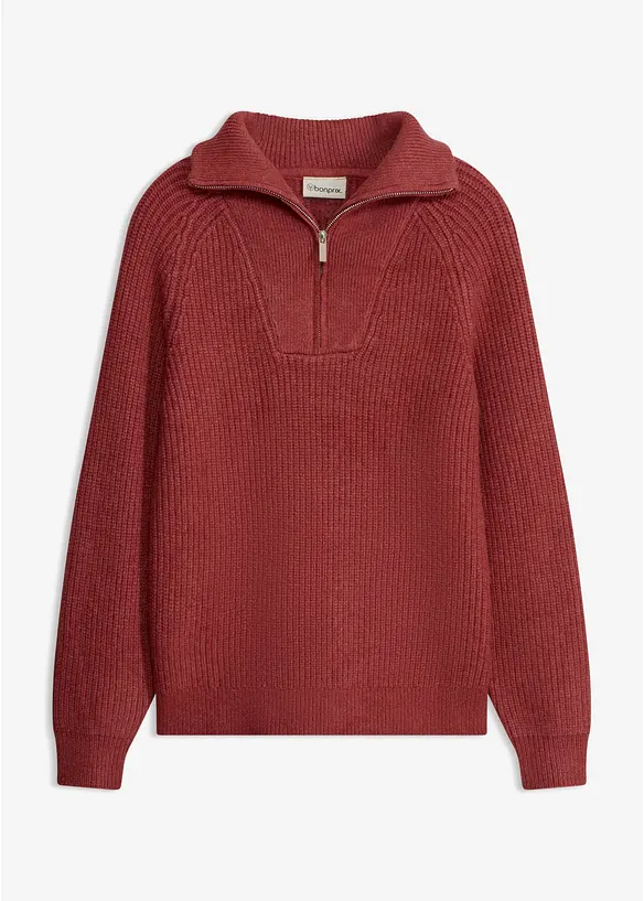 Troyer-Pullover aus weichem Viskose-Mix in rot von vorne - bonprix