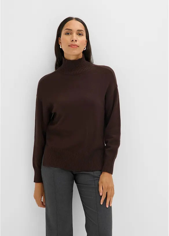 Pullover aus Viskose-Mix in braun von vorne (im Anschnitt) - bonprix