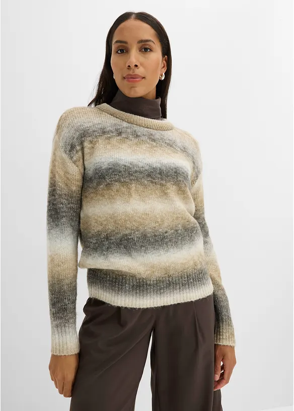 Strickpullover mit Wollanteil in braun von vorne (im Anschnitt) - bonprix