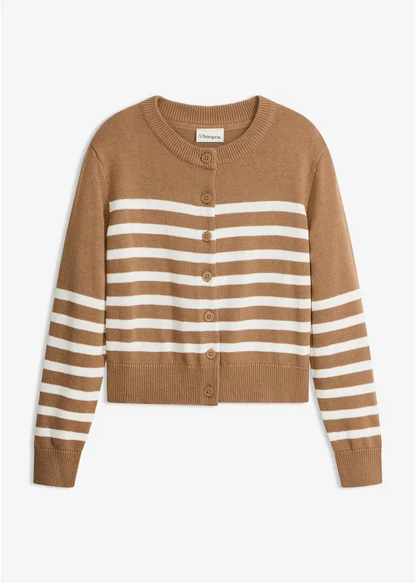 Verkürzte Strickjacke aus Baumwoll-Mix in braun von vorne - bonprix