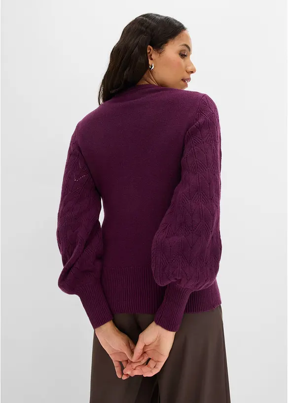 Ajour-Strickjacke in lila von hinten (im Anschnitt) - bonprix Ajour-Strickjacke in lila von hinten (im Anschnitt) - bonprix