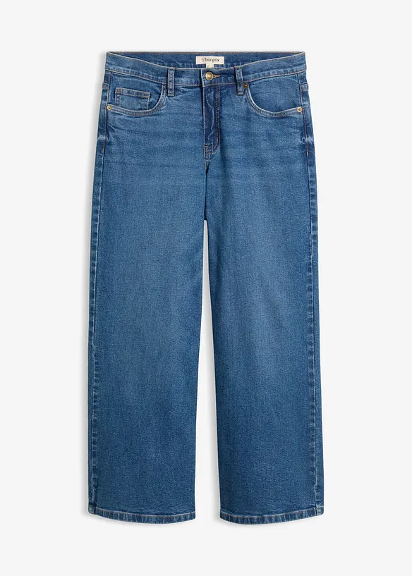 Wide-Leg-Jeans Mid Waist, cropped in blau von vorne - bonprix Wide-Leg-Jeans Mid Waist, cropped in blau von vorne - bonprix