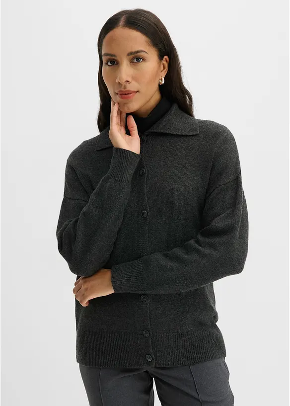Lockere Strickjacke aus Viskose-Mix in grau von vorne (im Anschnitt) - bonprix Lockere Strickjacke aus Viskose-Mix in grau von vorne (im Anschnitt) - bonprix