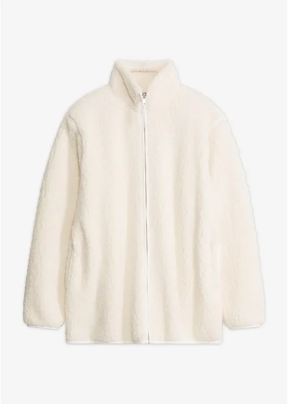 Sweatjacke aus Teddyfleece in weiß von vorne - bonprix