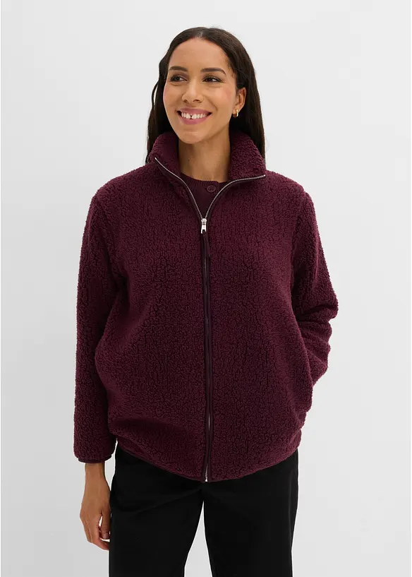 Sweatjacke aus Teddyfleece in rot von vorne (im Anschnitt) - bonprix