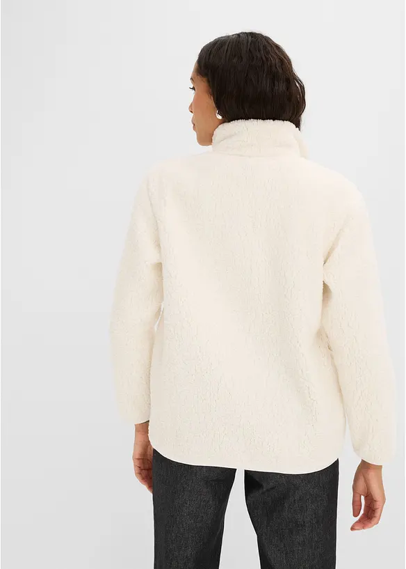 Sweatjacke aus Teddyfleece in weiß von hinten (im Anschnitt) - bonprix